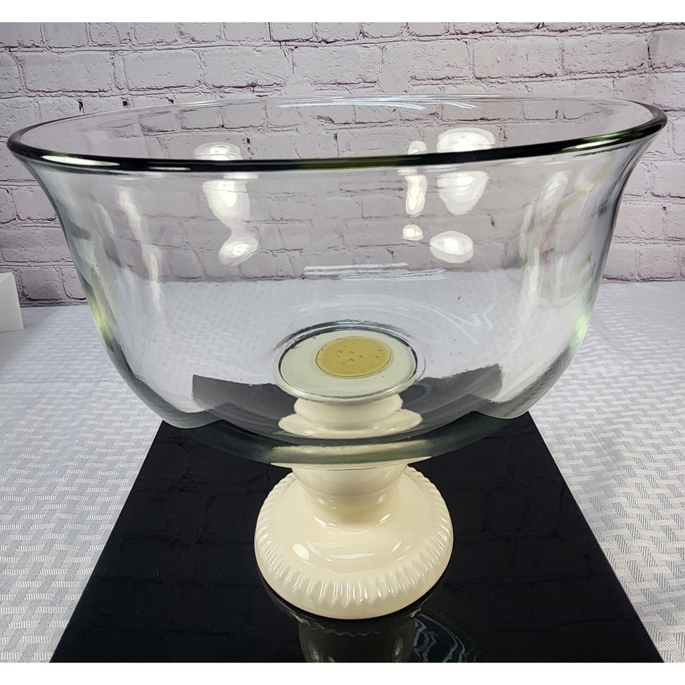 Vintage Anchor Hocking Cream Pedestal Clear Glass Bowl